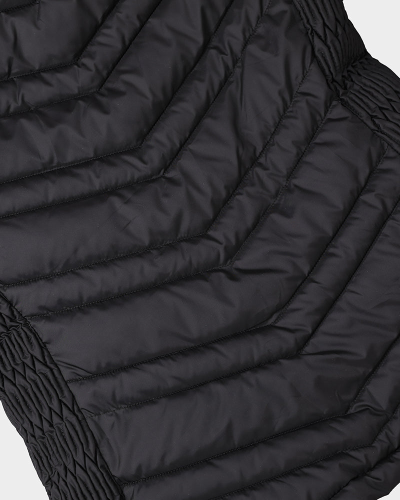 Zipper Pocket Design Shirred Fuzzy Trim Fleece Lined Hooded Puffer Jacket