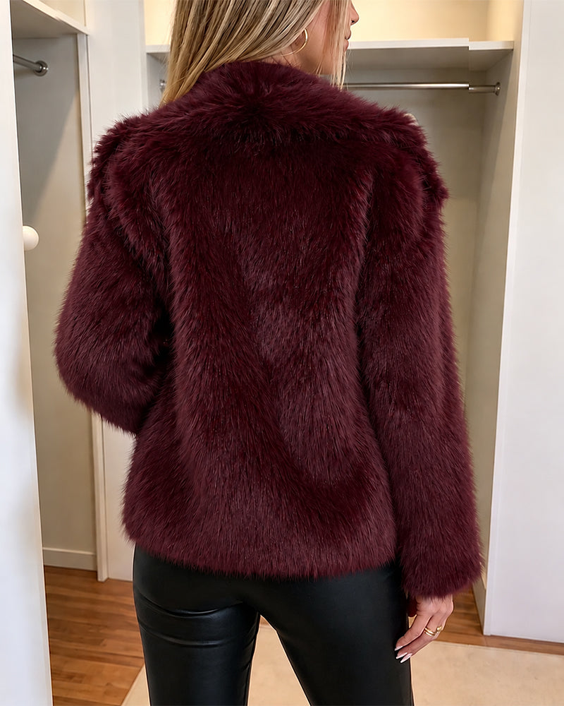 Women's Wide Lapel Cropped Faux Fur Fluffy Coat