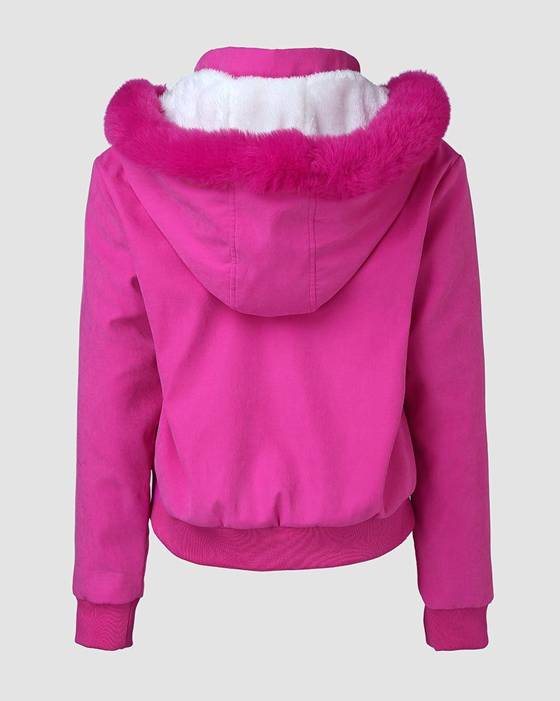 Flauschige Jacke mit Kapuze, Reißverschluss, Fleecefutter und Taschen
