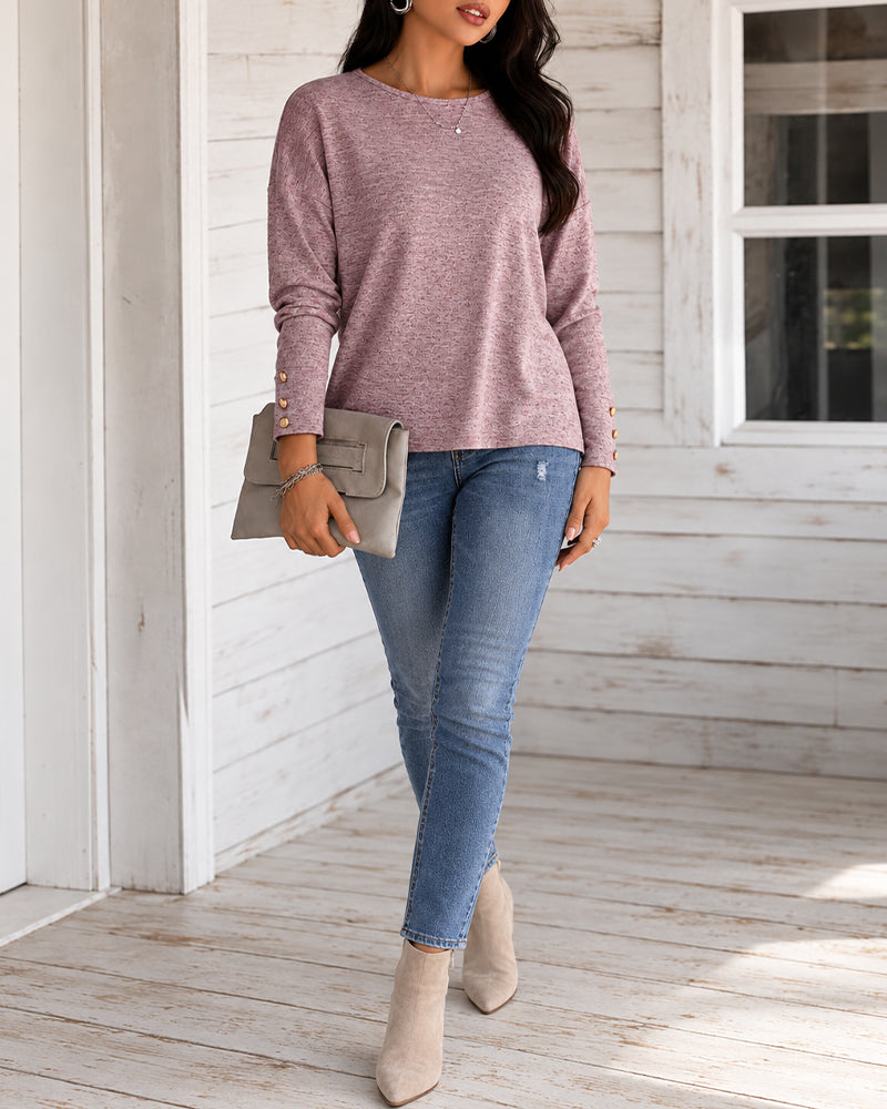 Women's Backless Twist Tie Back Drop Shoulder Top Casual Long Sleeve Loose Fit Tee