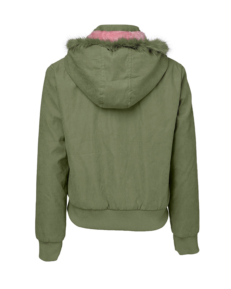 Flauschige Jacke mit Kapuze, Reißverschluss, Fleecefutter und Taschen