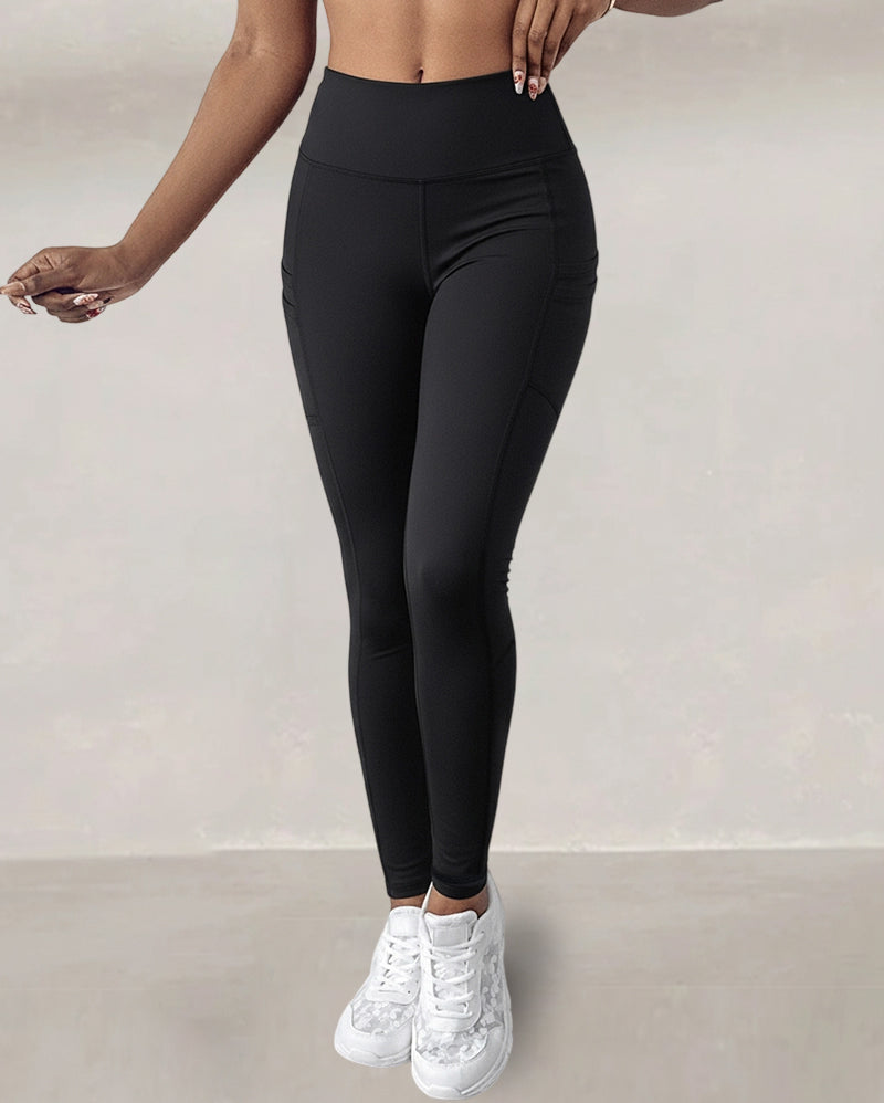 Winter Warme High-Waisted Sport-Leggings mit Bauch-weg-Effekt, Po-Lifting, ultraweich, thermogefüttert, Yoga-Hose, Damen-Sportbekleidung mit seitlichen Eingrifftaschen