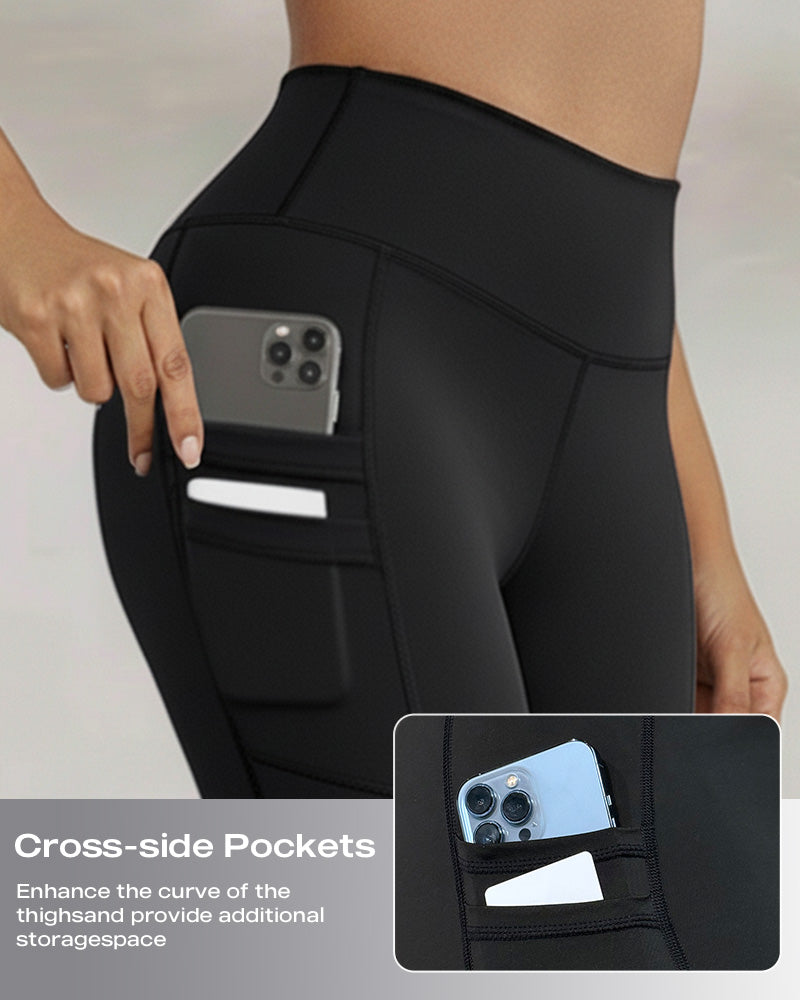 Winter Warme High-Waisted Sport-Leggings mit Bauch-weg-Effekt, Po-Lifting, ultraweich, thermogefüttert, Yoga-Hose, Damen-Sportbekleidung mit seitlichen Eingrifftaschen