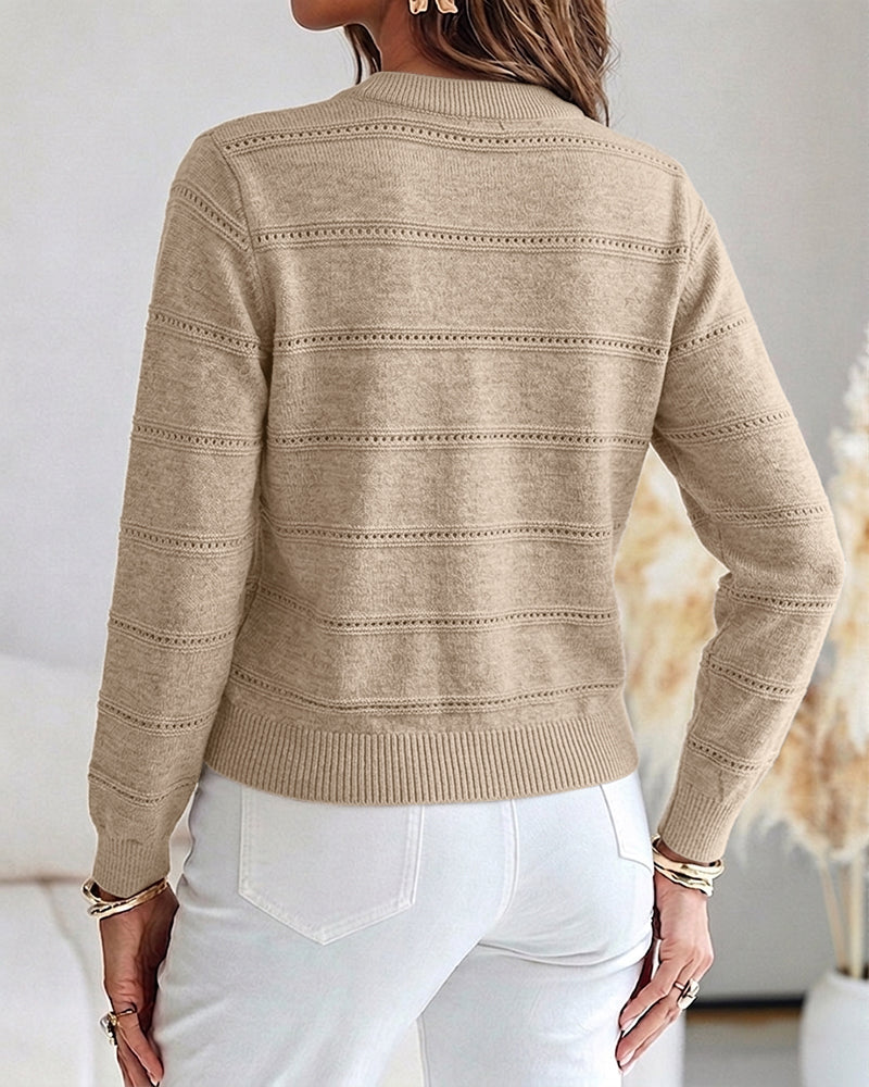 Women's Pearl Beaded Knit Cardigan Elegant Hollow Out Crop Sweater Casual Button Down Coat