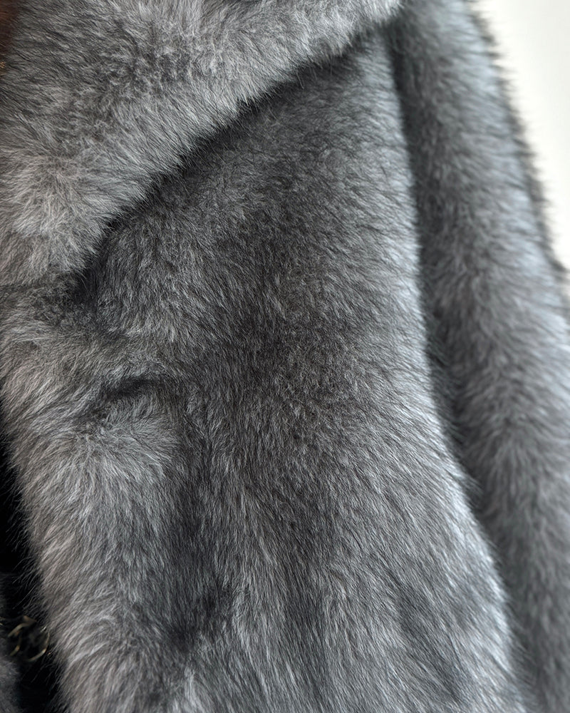 Turn-down Collar Long Sleeve Faux Fur Coat Jacket Casual Warm Fluffy Cropped Coat