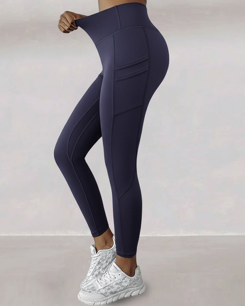 Winter Warme High-Waisted Sport-Leggings mit Bauch-weg-Effekt, Po-Lifting, ultraweich, thermogefüttert, Yoga-Hose, Damen-Sportbekleidung mit seitlichen Eingrifftaschen