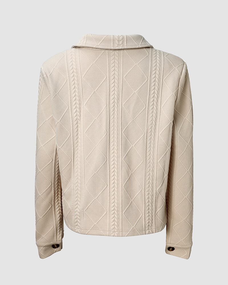 Women's Argyle Embossed Lapel Single Breasted Crop Coat