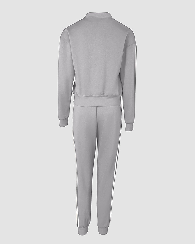 3 Pieces Outfit Snap Buttons Front Coat and Elastic Waist Seam Front Stretchy Cuffs Pants Set with Tank Top Casual Contrast Side Striped Tracksuit