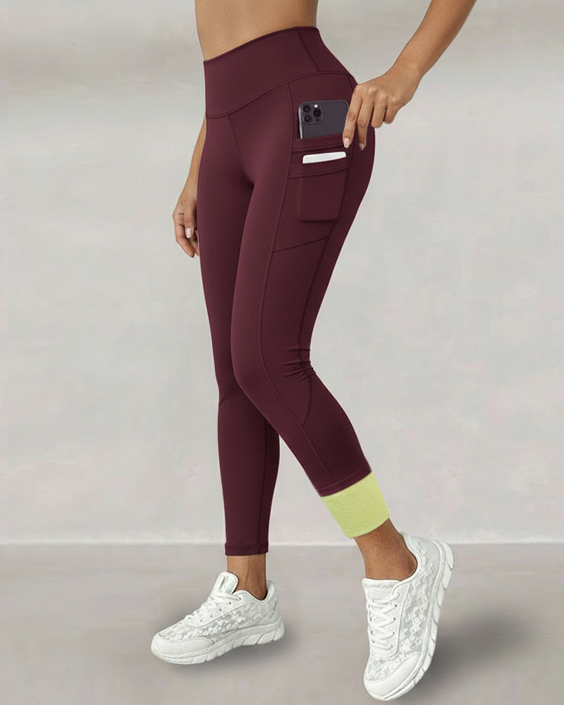 Winter Warme High-Waisted Sport-Leggings mit Bauch-weg-Effekt, Po-Lifting, ultraweich, thermogefüttert, Yoga-Hose, Damen-Sportbekleidung mit seitlichen Eingrifftaschen