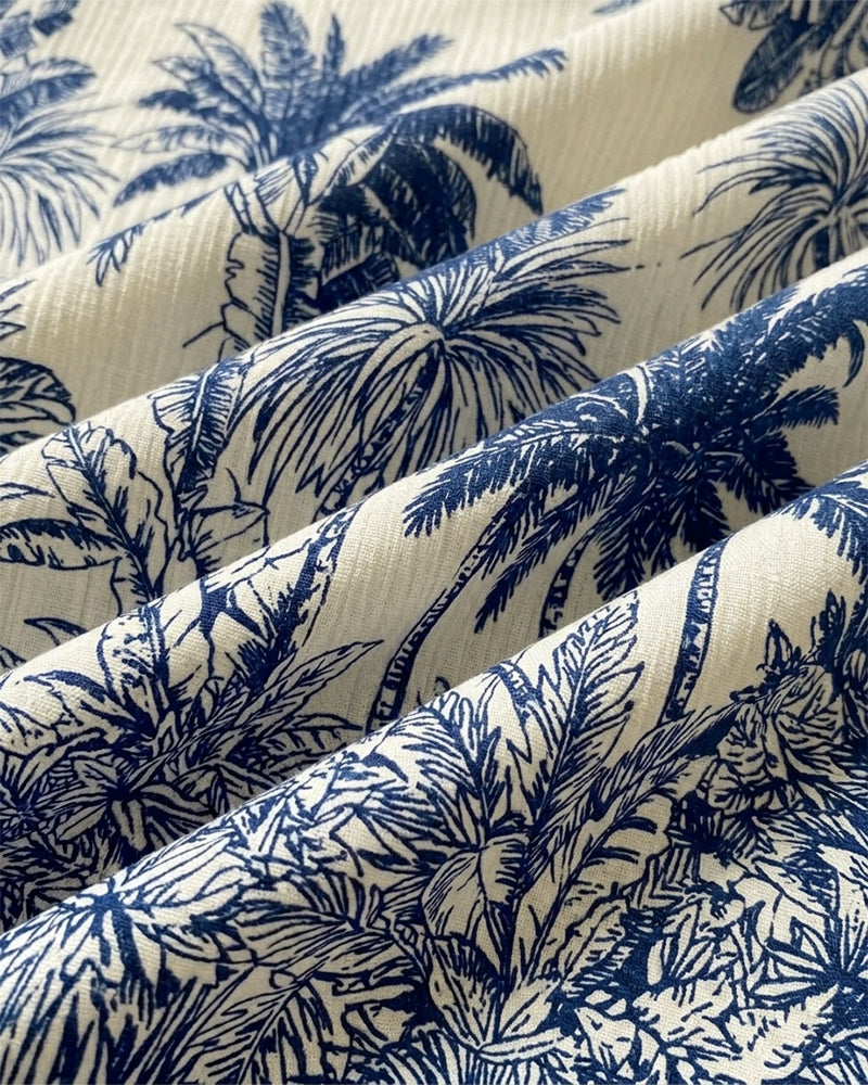 Women's Tropical Print 2 Piece Outfit Button Down Shirt and High Waisted Wide Leg Pants Casual Vacation Set