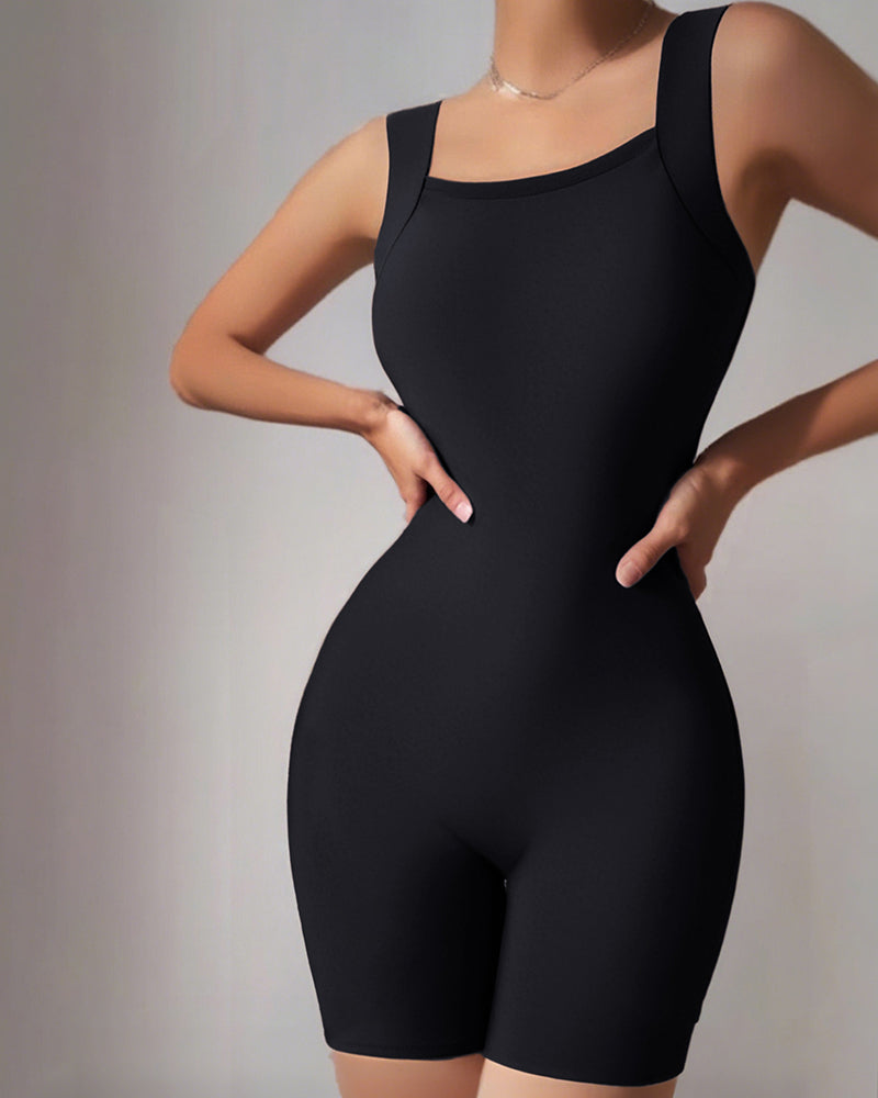 Seamless Square Neck Sleeveless Tank Top Tummy Control Bodysuit Romper