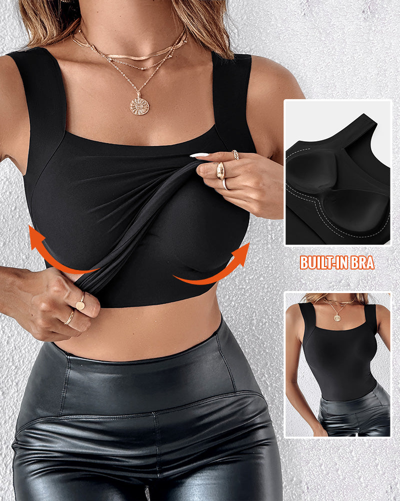 Chicme Contourx 2 Piece U Neck Shapewear Built In Bra Tank High Strechy Sleeveless Slim Fit Tops Camisole