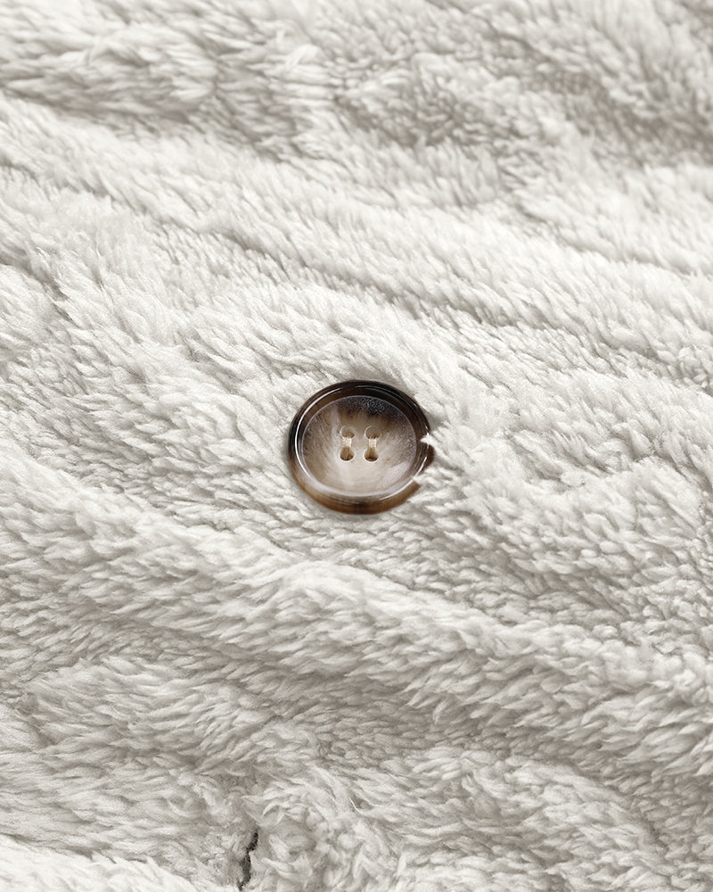 Cable Textured Lapel Neck Button Front Pocket Design Thermal Teddy Coat