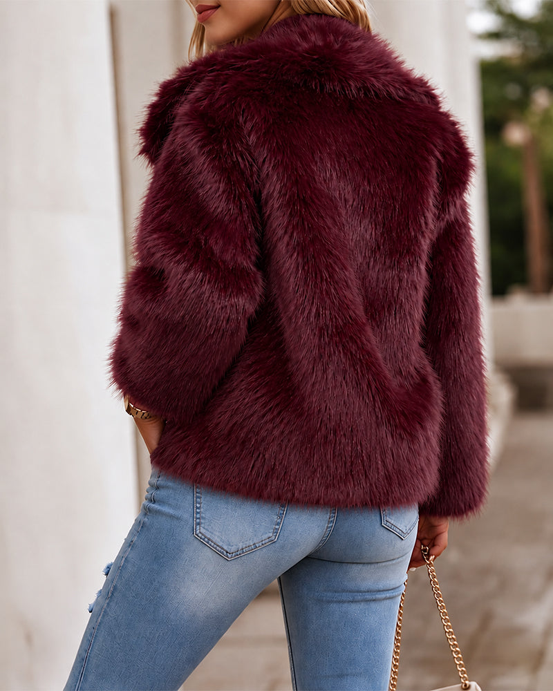 Women's Wide Lapel Cropped Faux Fur Fluffy Coat