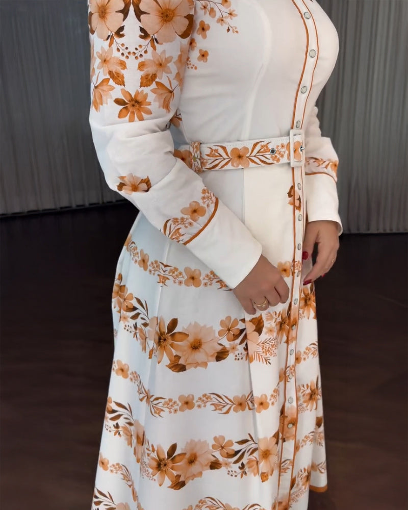 Blumenkleid mit Umlegekragen, Puffärmeln, Gürtel und Innenfutter, lässiges Hemdblusenkleid für den Urlaub