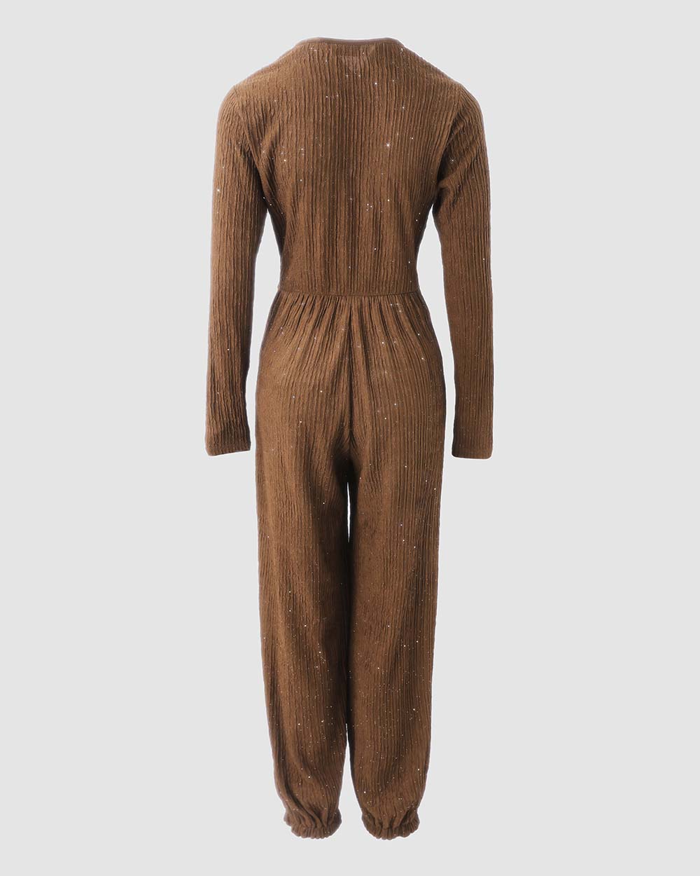 Women's Glitter Tied Detail High Waist Jumpsuit Overlap V Neck Long Sleeve Overalls