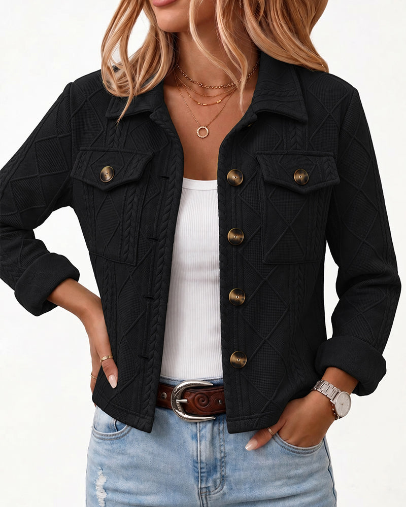 Women's Argyle Embossed Lapel Single Breasted Crop Coat