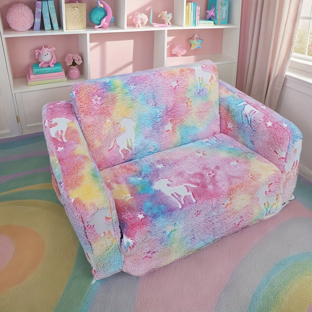 2-in-1 Kids Convertible Sofa Chair with Fold-Out Lounger, Kids Sofa Bed for Kids' Room