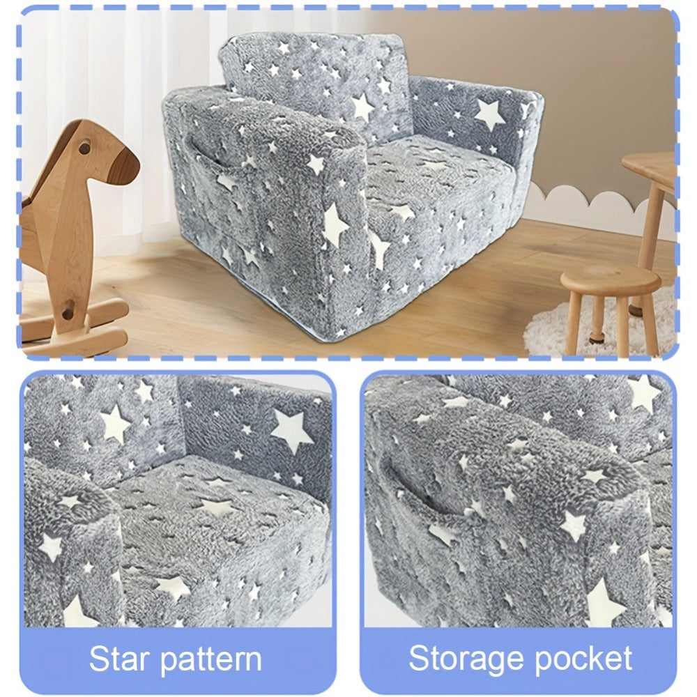 2-in-1 Kids Convertible Sofa Chair with Fold-Out Lounger, Kids Sofa Bed for Kids' Room