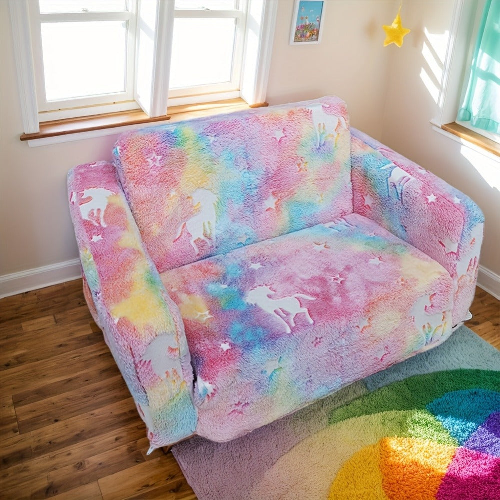 2-in-1 Kids Convertible Sofa Chair with Fold-Out Lounger, Kids Sofa Bed for Kids' Room