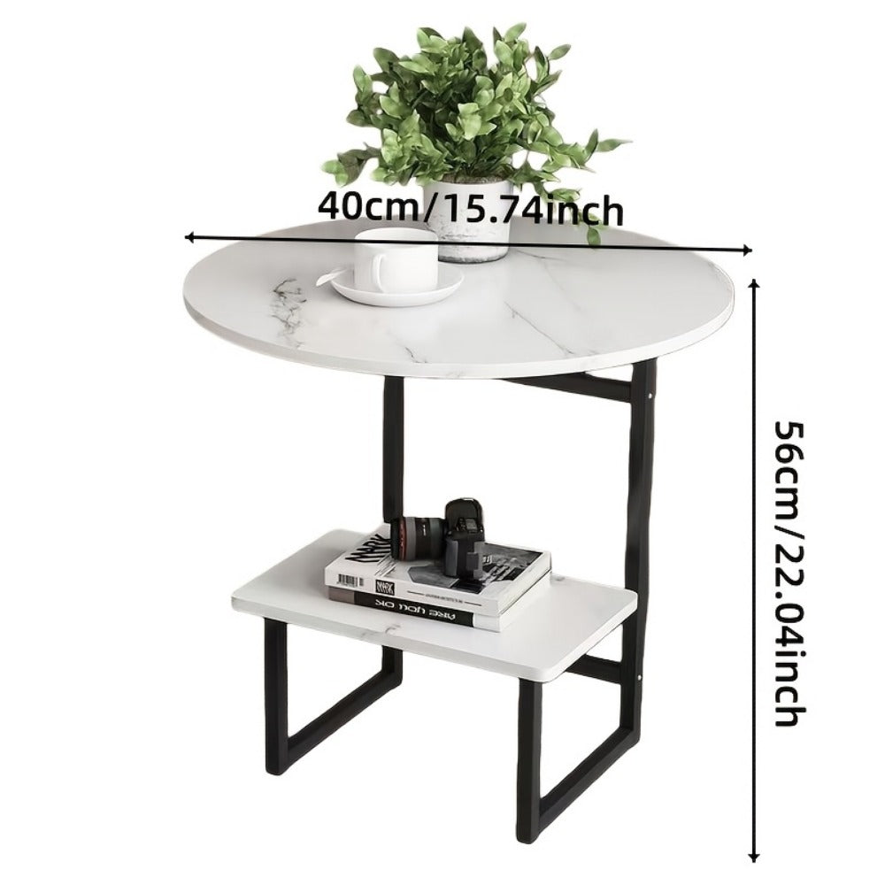Side Table Metal Frame with One- or Two-Layer Options in Marble, Oak and Wood-Grain Finishes