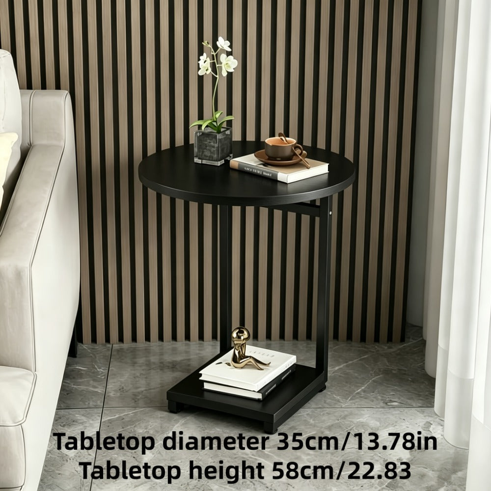 Side Table Metal Frame with One- or Two-Layer Options in Marble, Oak and Wood-Grain Finishes