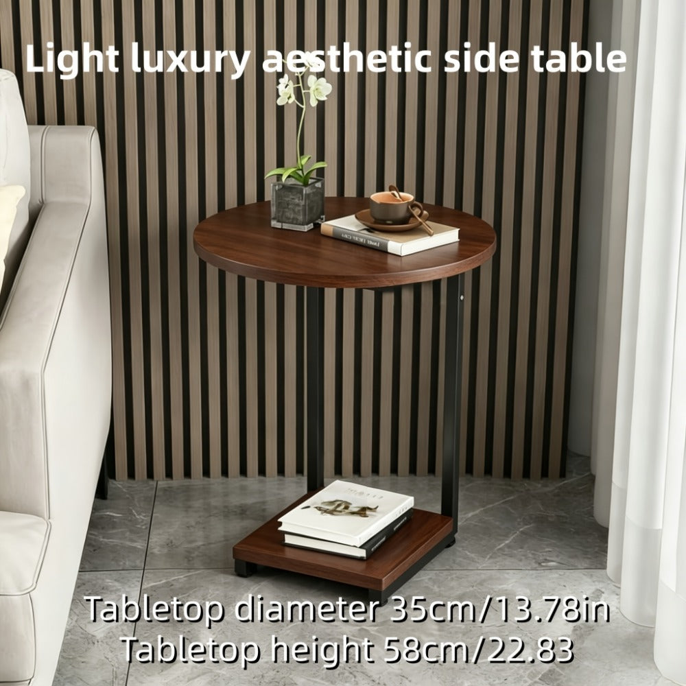 Side Table Metal Frame with One- or Two-Layer Options in Marble, Oak and Wood-Grain Finishes