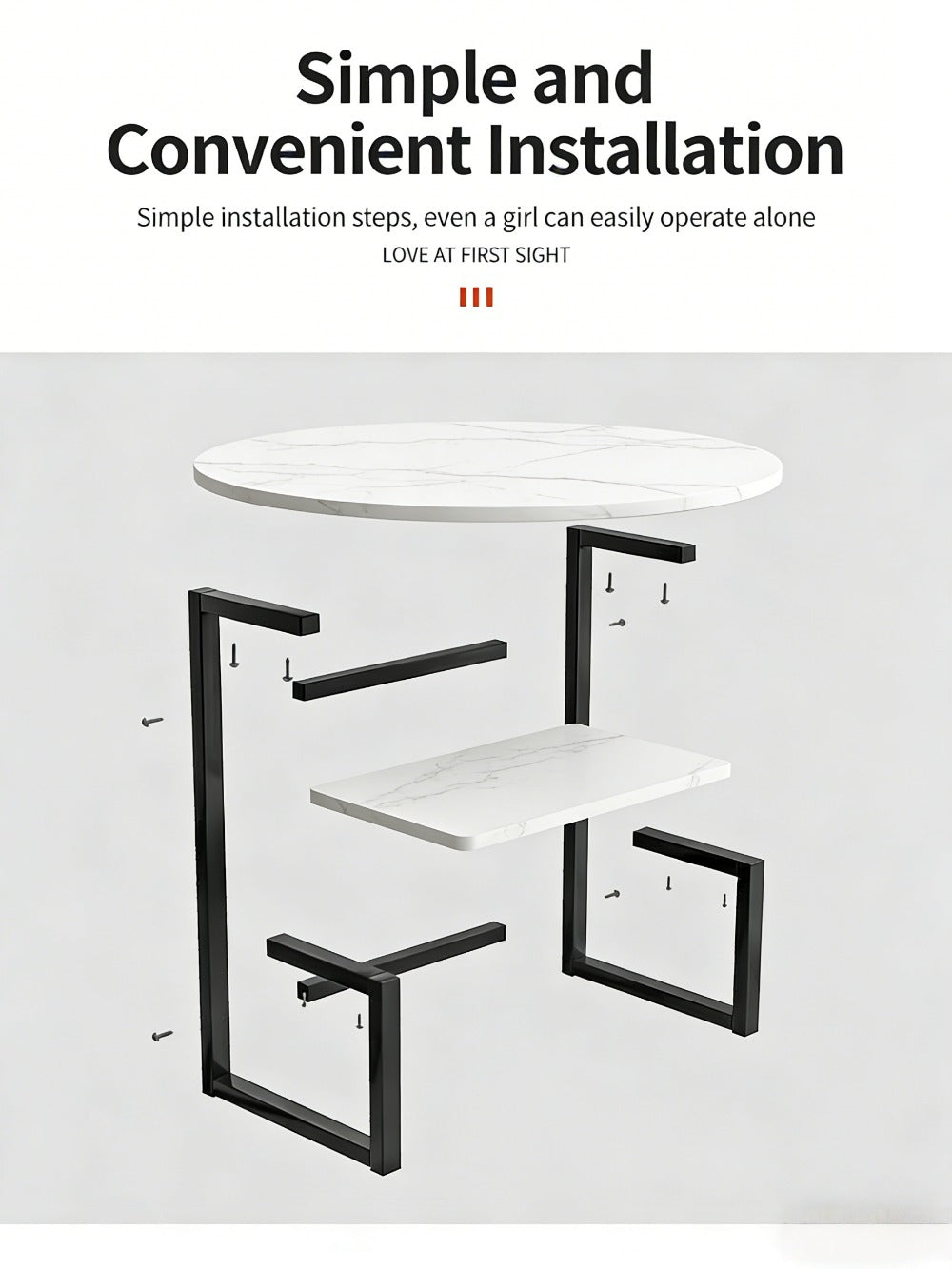 Side Table Metal Frame with One- or Two-Layer Options in Marble, Oak and Wood-Grain Finishes