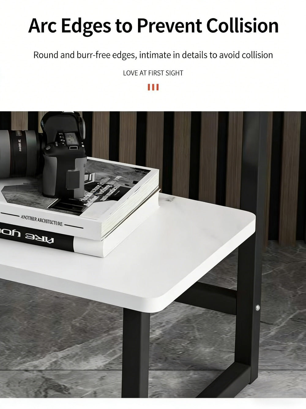 Side Table Metal Frame with One- or Two-Layer Options in Marble, Oak and Wood-Grain Finishes