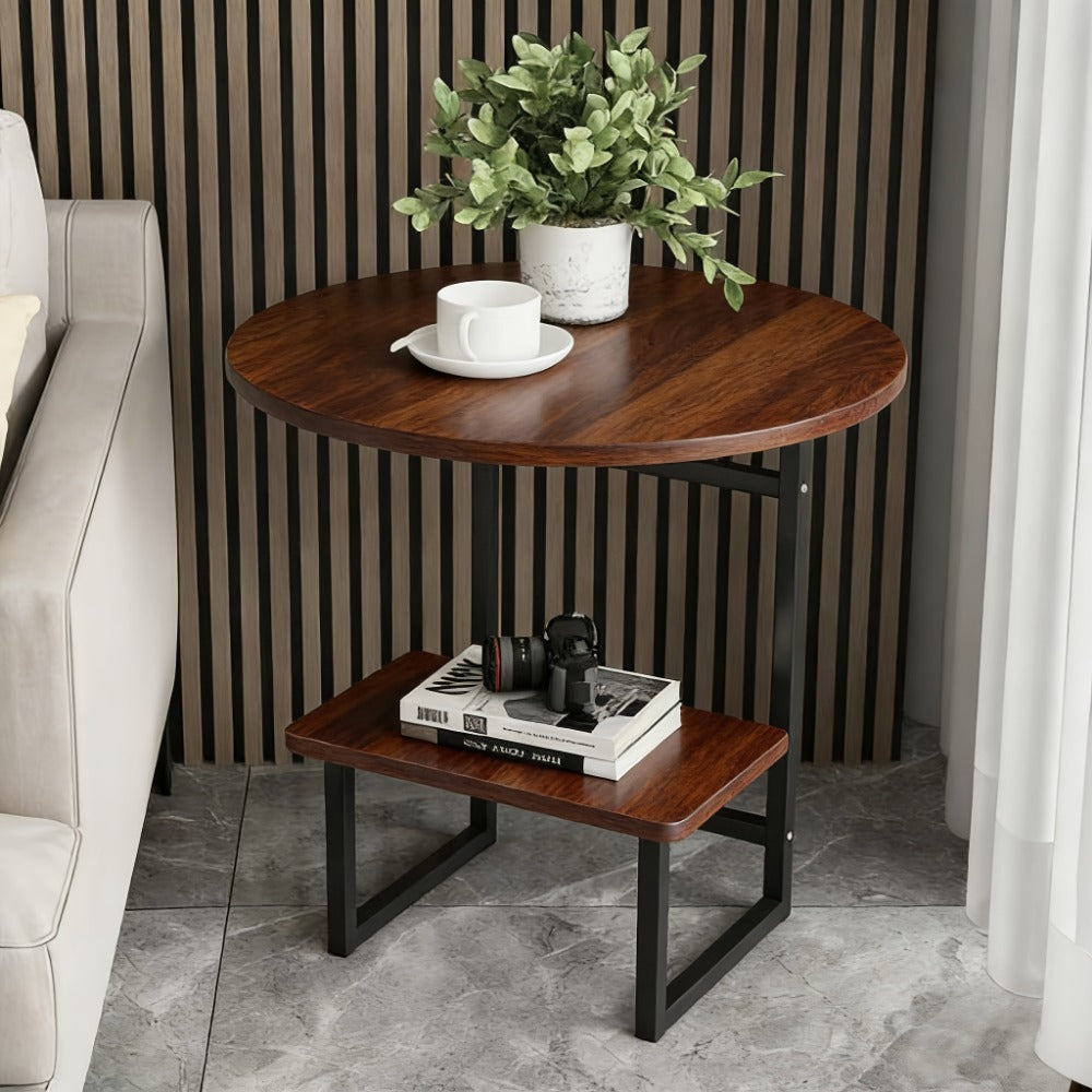 Side Table Metal Frame with One- or Two-Layer Options in Marble, Oak and Wood-Grain Finishes