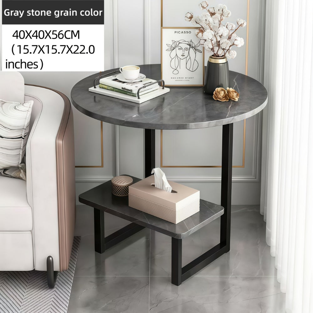 Side Table Metal Frame with One- or Two-Layer Options in Marble, Oak and Wood-Grain Finishes