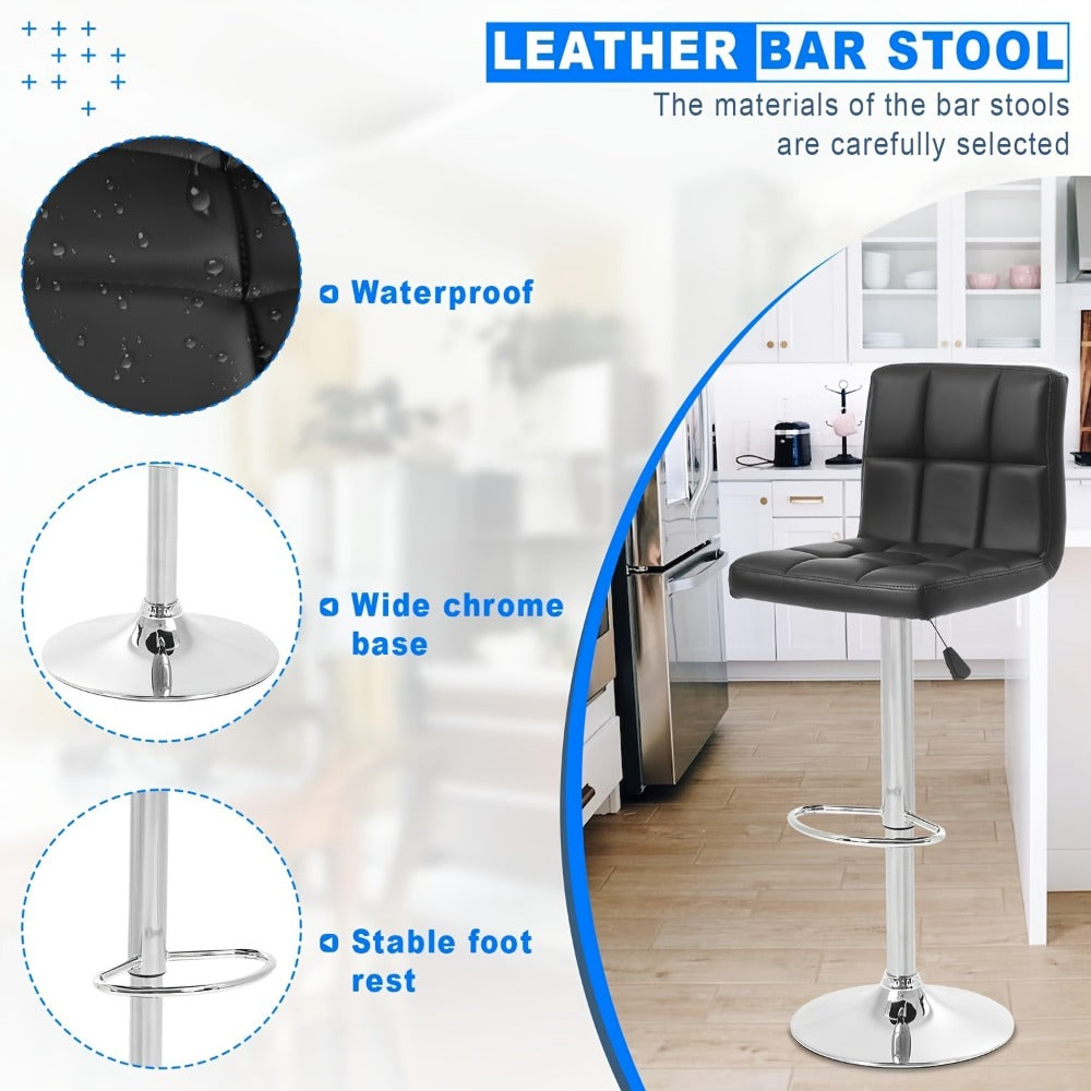 2-Piece Set Faux Leather Bar Stool with Footrest for Kitchen