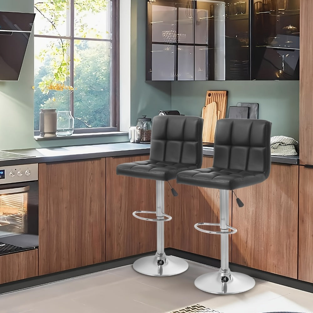2-Piece Set Faux Leather Bar Stool with Footrest for Kitchen