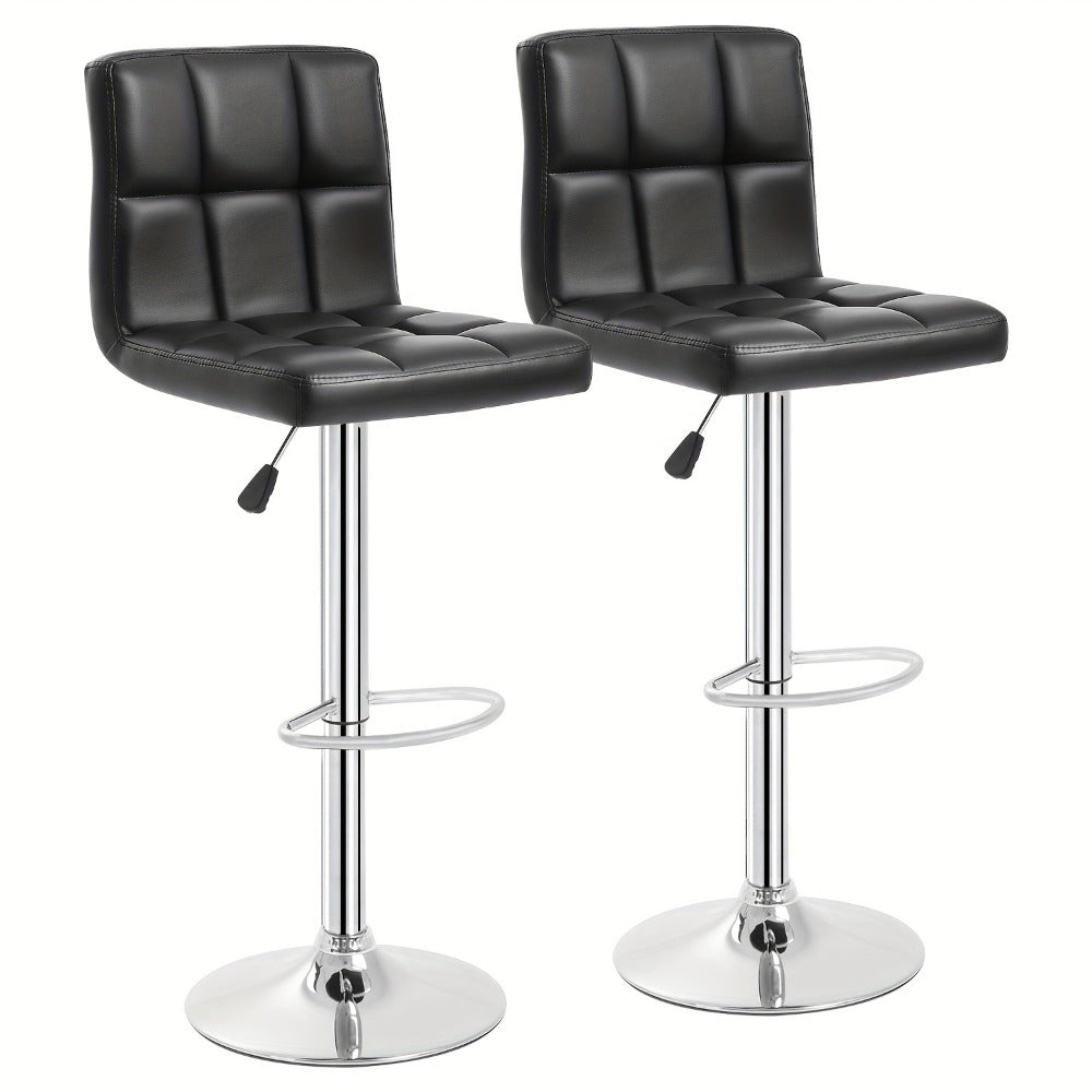 2-Piece Set Faux Leather Bar Stool with Footrest for Kitchen