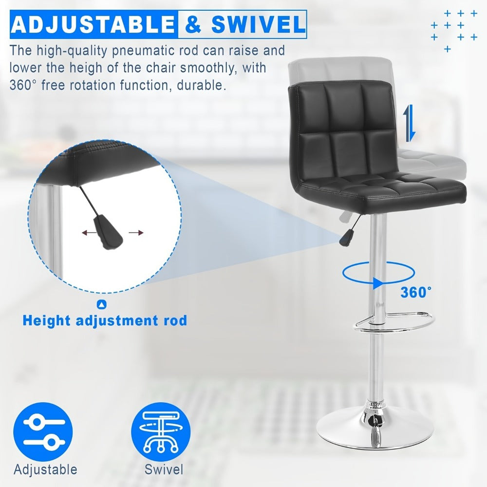 2-Piece Set Faux Leather Bar Stool with Footrest for Kitchen