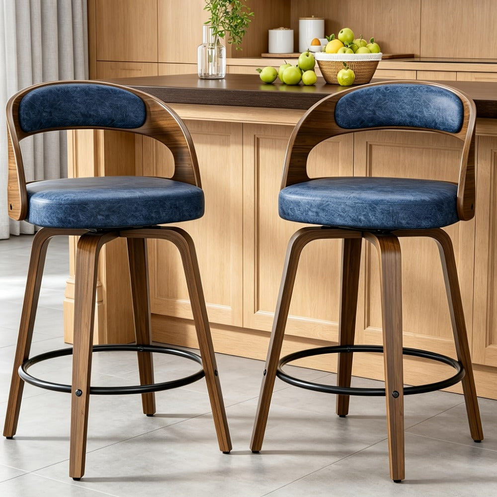 2-Piece Set Faux Leather Bar Stools with Solid Wood Construction and Adjustable Height