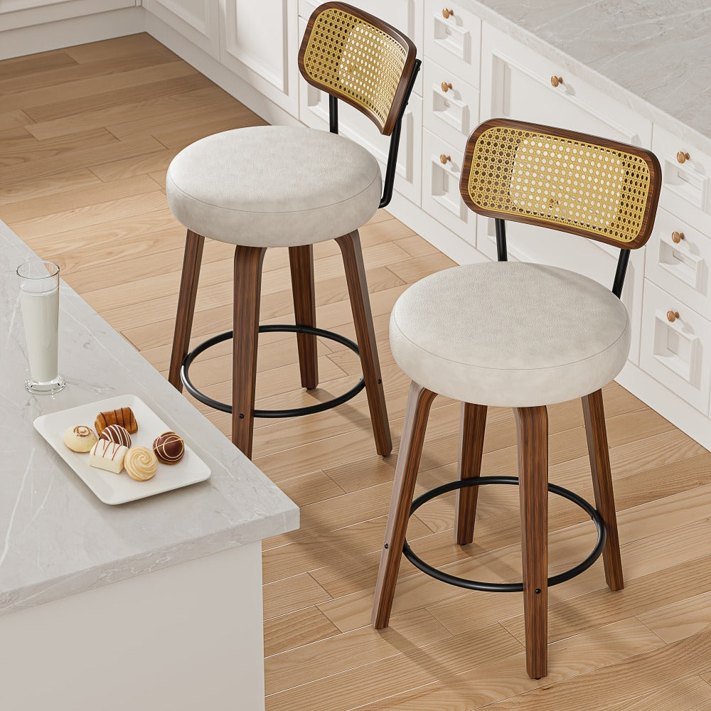 2-Piece Set Faux Leather Bar Stools with Solid Wood Construction and Adjustable Height