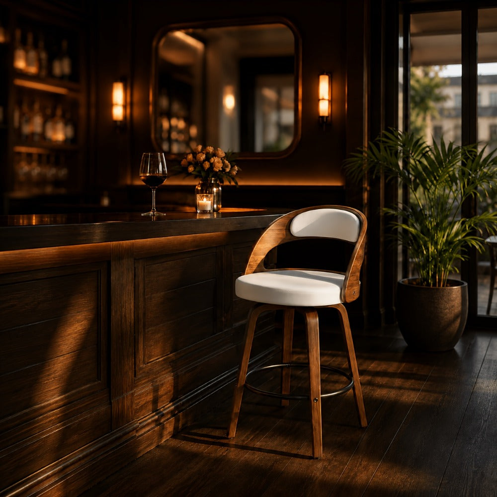 2-Piece Set Faux Leather Bar Stools with Solid Wood Construction and Adjustable Height