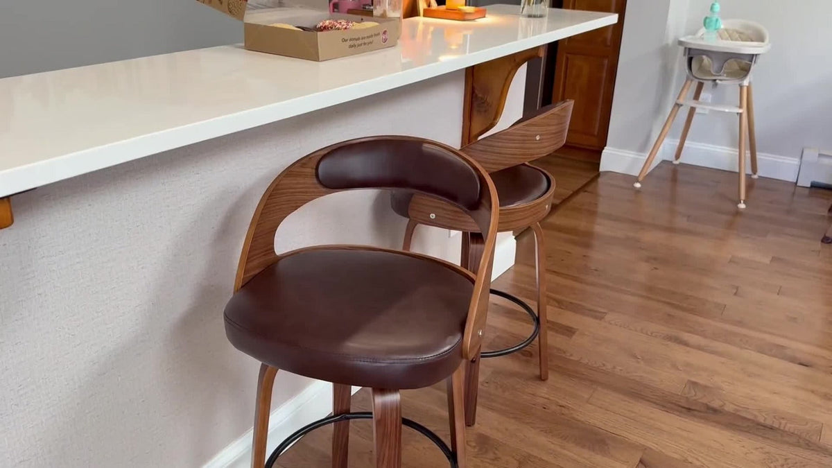 2-Piece Set Faux Leather Bar Stools with Solid Wood Construction and Adjustable Height