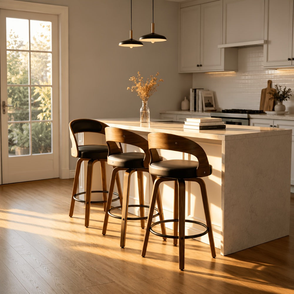 2-Piece Set Faux Leather Bar Stools with Solid Wood Construction and Adjustable Height