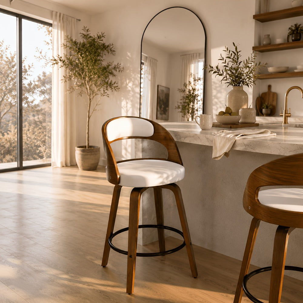 2-Piece Set Faux Leather Bar Stools with Solid Wood Construction and Adjustable Height