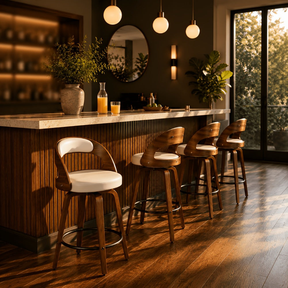 2-Piece Set Faux Leather Bar Stools with Solid Wood Construction and Adjustable Height