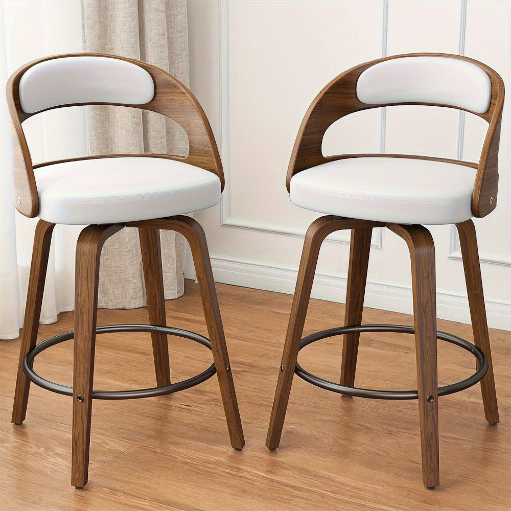 2-Piece Set Faux Leather Bar Stools with Solid Wood Construction and Adjustable Height