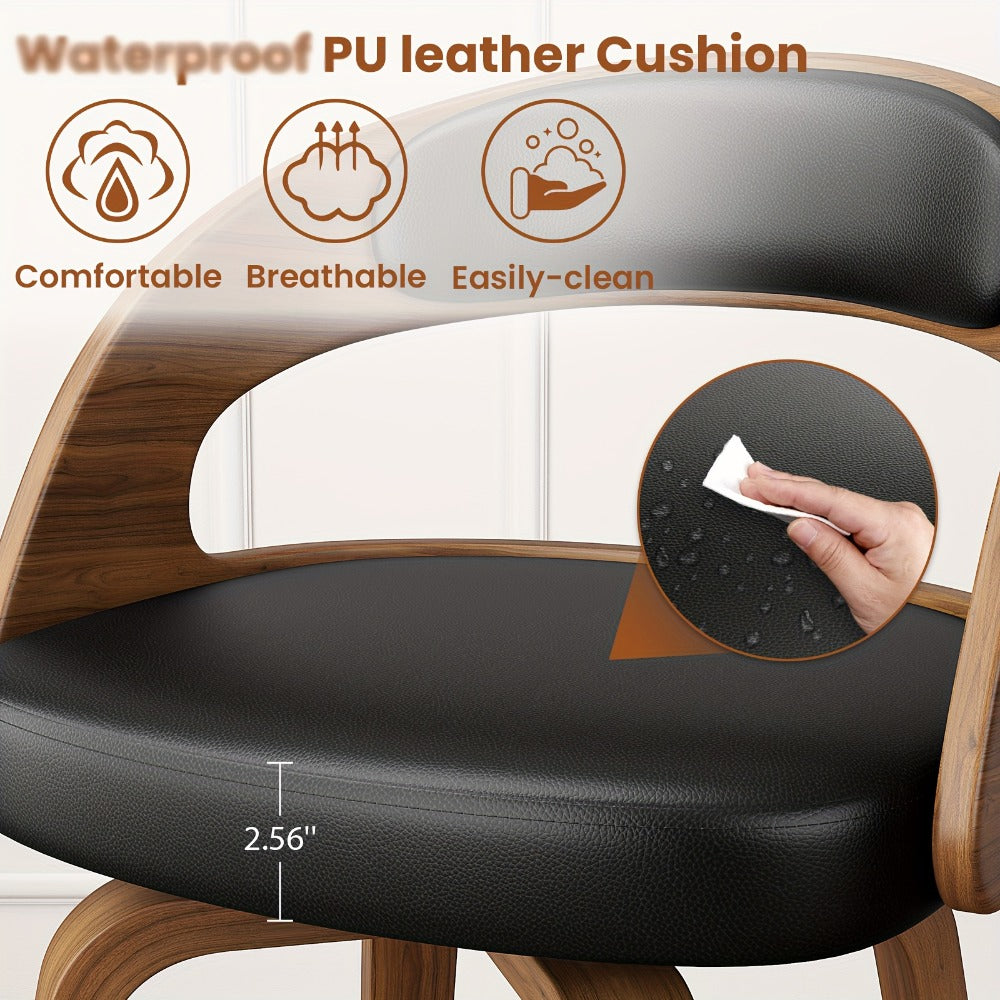 2-Piece Set Faux Leather Bar Stools with Solid Wood Construction and Adjustable Height