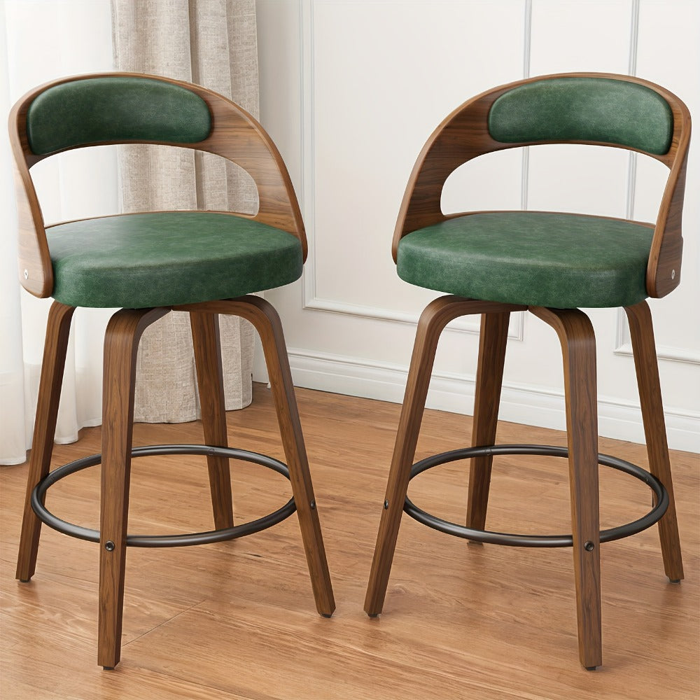 2-Piece Set Faux Leather Bar Stools with Solid Wood Construction and Adjustable Height