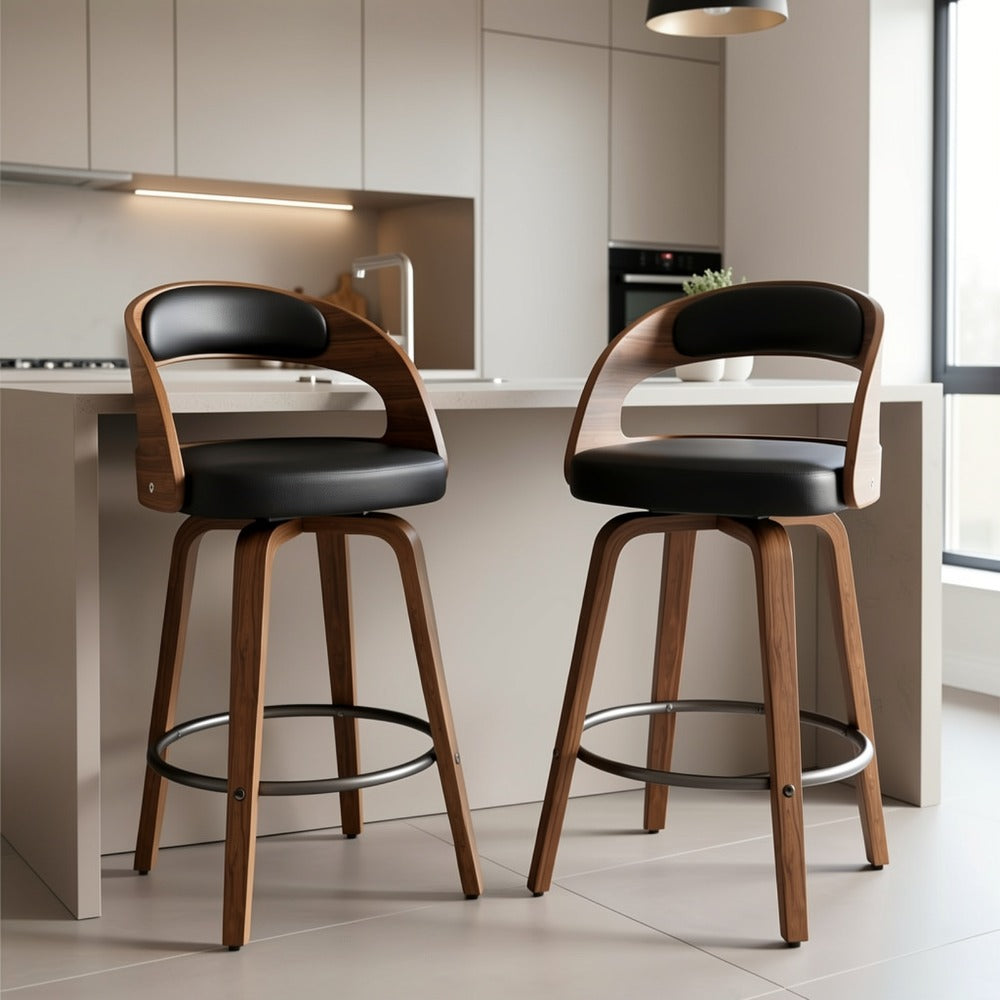 2-Piece Set Faux Leather Bar Stools with Solid Wood Construction and Adjustable Height
