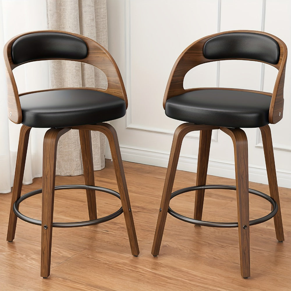 2-Piece Set Faux Leather Bar Stools with Solid Wood Construction and Adjustable Height