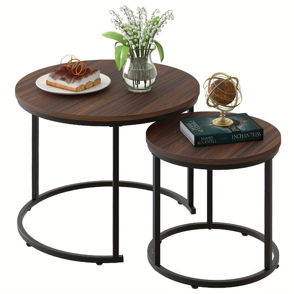 Coffee Table 2-Piece Round Nesting Set with Faux Marble Tops, Metal Frames and Eight Finish Combinations