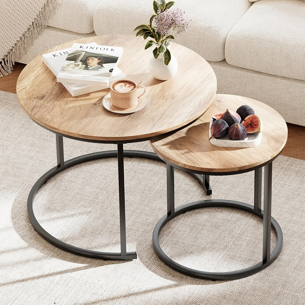 Coffee Table 2-Piece Round Nesting Set with Faux Marble Tops, Metal Frames and Eight Finish Combinations