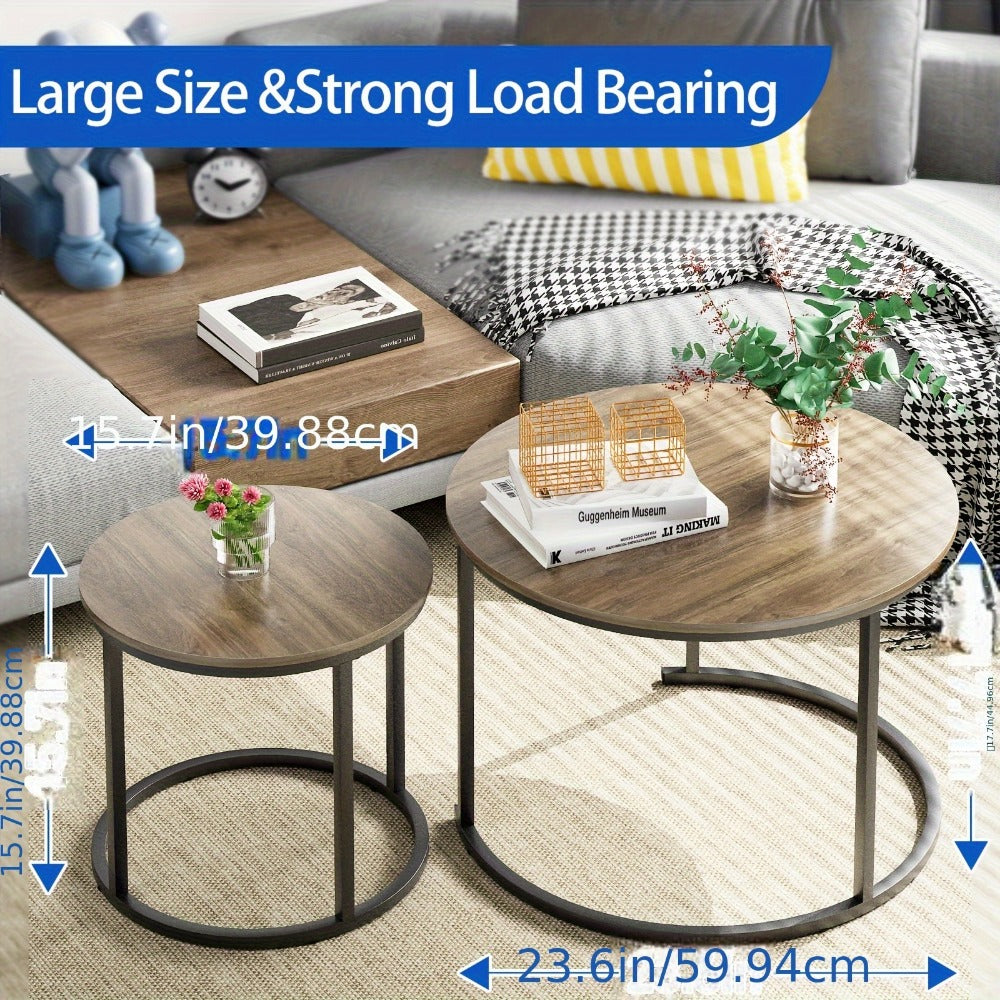 Coffee Table 2-Piece Round Nesting Set with Faux Marble Tops, Metal Frames and Eight Finish Combinations